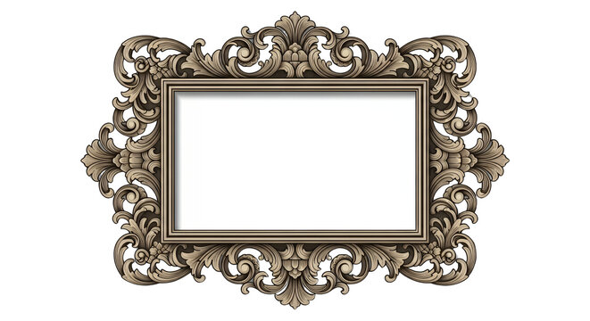 Ornate Baroque Picture Frame, Antique Decorative Border, Vintage Photo Frame, Empty White Space