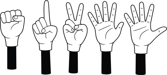 Obraz premium Hand gesture counting vector illustration with raised fingers showing numbers, educational design for learning, nonverbal communication, math teaching concept artwork
