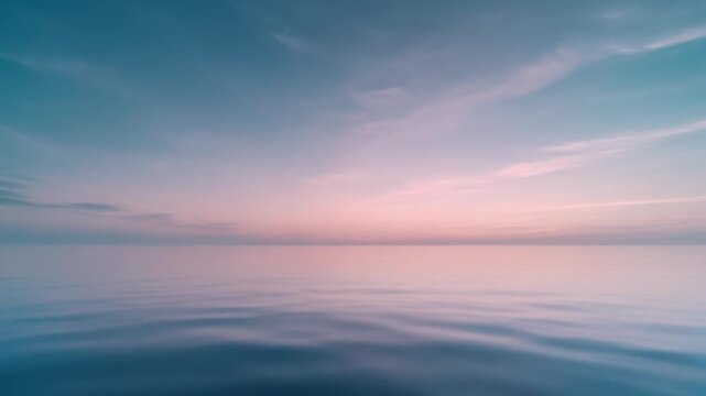 Serene ocean landscape at dusk with calm waters reflecting the pastel sky hues from a tranquil viewpoint