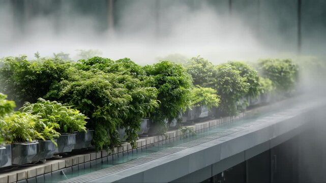 Automated greenhouse mist irrigation for commercial plant production