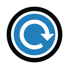Blue vector circular icon with a white arrow indicating refresh or update