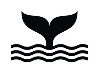 Vector of a whale tail rising above gentle waves © SEcho