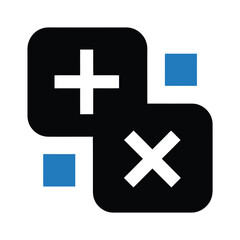 Obraz premium Vector icon featuring overlapping blue squares with plus and cross symbols