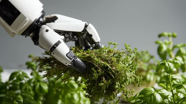 Robotic harvester demonstrating automation for precision herb production