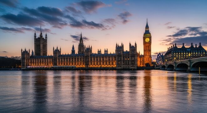 The houses of parliament and big ben at sunset london england