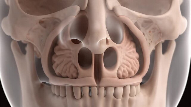 Detailed 3D Anatomy Of Human Nasal Cavity And Sinuses With Maxilla Bone And Teeth Clearly Visible Medical Illustration For Educational Purposes