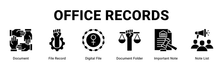 Obraz premium Office Records web banner icon concept, with Document, File Record, Digital File, Document Folder, Important Note, Note Li.