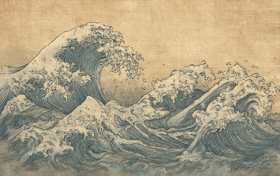 Great Wave Japanese Woodblock Style