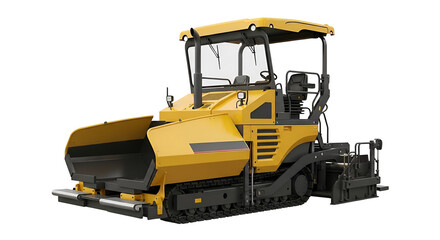 Obraz premium Yellow Asphalt Paver Machine With Tracked Wheels On Black Background