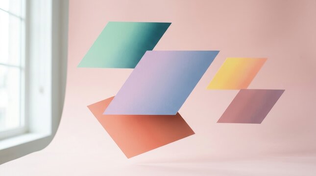Soft pastel parallelograms in a minimalist abstract arrangement, floating and overlapping, perfect for modern design.