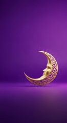 Elegant Gold Moon with Ornate Details on Rich Purple Background