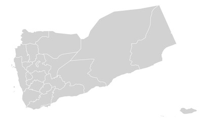 Fototapeta premium Grey with White Outline Yemen Map with District Borders Asian Country