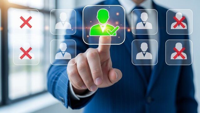 Selecting top candidates for a job position through a digital human resources interface, highlighting the process of choosing the right talent from a pool of applicants