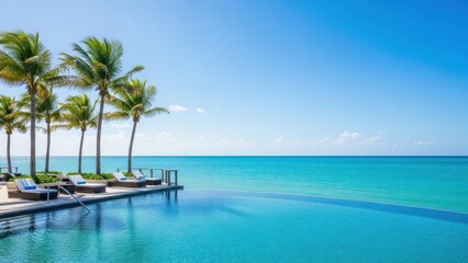 Fototapeta premium Serene tropical poolside with ocean view