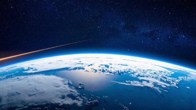 Bright glowing object streaks across Earth's atmosphere from space