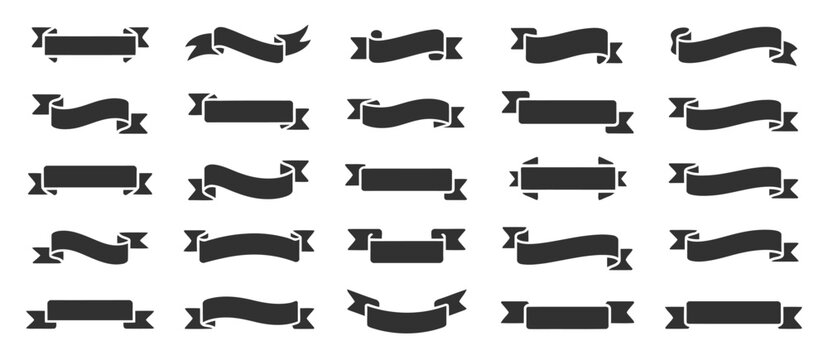 20 black ribbon banners in various shapes and orientations