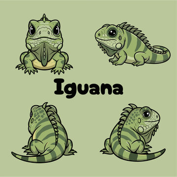 cute iguana mascot four green brown image