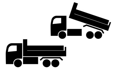 荷台を上げ下げしたダンプカー2種類のシルエットイラスト © BearuD