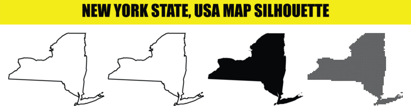 New york state usa map silhouette graphics including long island details outline and halftone dot patterns in vector format