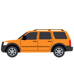 Orange SUV side view ideal for family transport, off-road vehicles, utility vehicles, and vibrant automotive illustrations with flat design style.