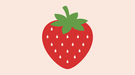 A vibrant red strawberry with green leaves illustration.