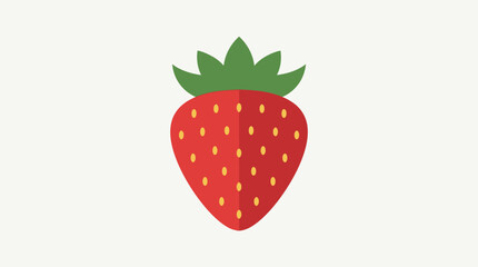 A simple illustration of a ripe red strawberry with green leaves.