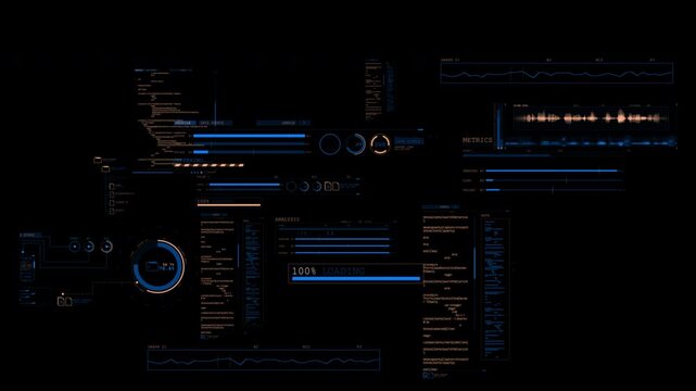 Futuristic HUD Tech Interface with Holographic Data Display Elements Loop Animation Alpha Channel