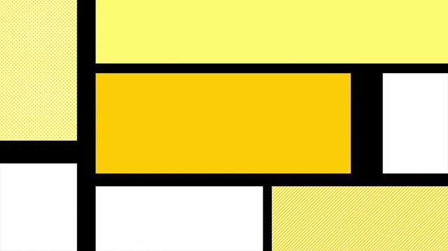 白と黒と黄色のモーショングラフィクスで現れるフレーム、4K画質の映像素材