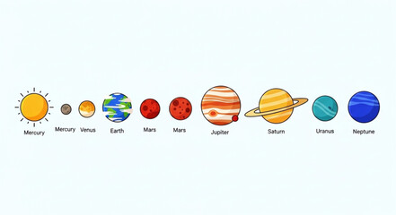 Illustration of the Solar System with Planets and Sun. © Yudi