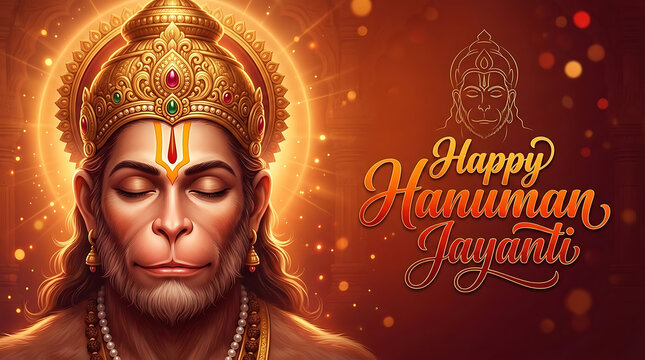 Lord Hanuman Meditating for Hanuman Jayanti &ndash; Spiritual 3D Illustration of Hindu Deity Bajrangbali with Traditional Tilak and Rudraksha