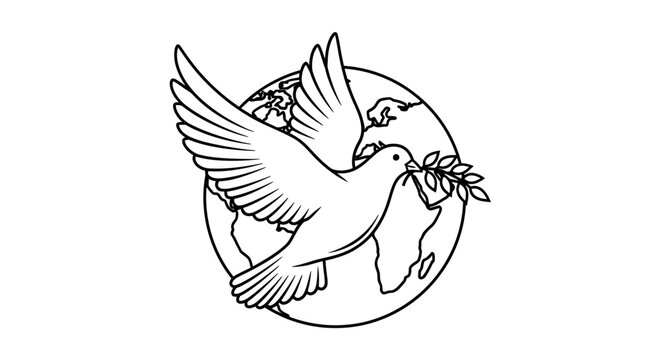 Dove Flying Around Globe with Olive Branch.