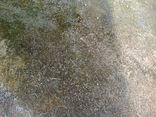 Close up of weathered concrete or stone surface with dark damp patch and moss like texture, natural grunge background for design use.