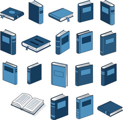 Collection of blue books in various orientations