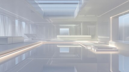 Fototapeta premium Modern interior architecture rendered in pastel colors and futuristic design