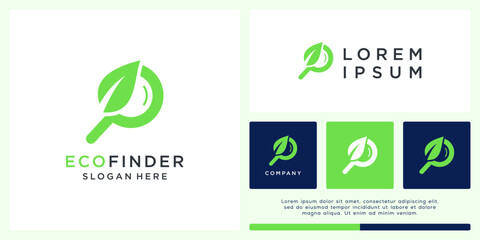 Eco finder logo design combine leaf and magnifying glass