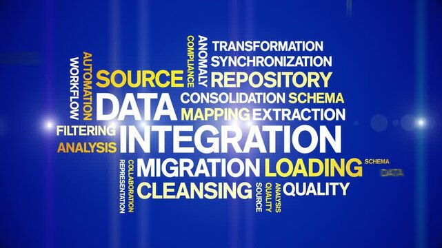 Data integration animated word cloud-text design animation tag kinetic typography seamless loop.