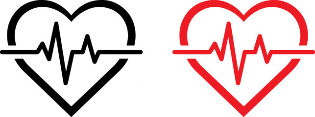 Heart rate pulse icon in black and red