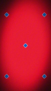 Background features a vibrant red textured surface adorned with five symmetrical blue diamond geometric shapes arranged in a cross pattern.