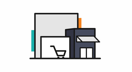 Fototapeta premium Simple illustration of a storefront with a shopping cart.