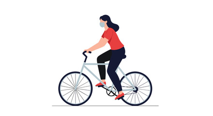 Obraz premium Young woman wearing a protective medical face mask while riding a bicycle for exercise and outdoor transport use.