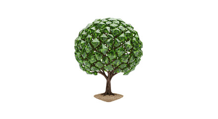Decorative Crystal Tree Sculpture with Green Gemstone Leaves on White Background