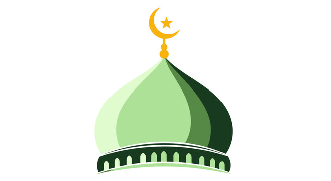 Islamic mosque dome illustration with crescent moon symbol isolated