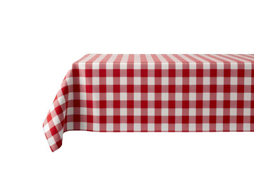Obraz premium Red and white gingham tablecloth draped over a table surface, ready for a meal or picnic with a transparent background