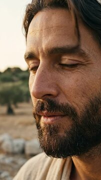 Compassionate portrait of Jesus speaking softly