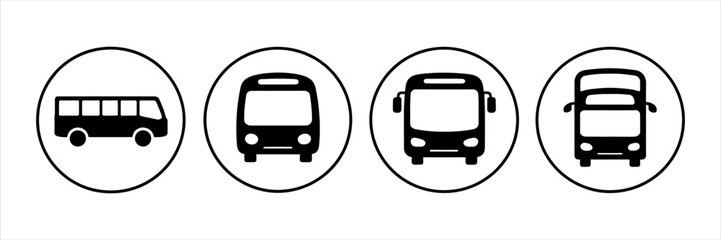 Collection of various bus icons in a circular frame © Sunnn