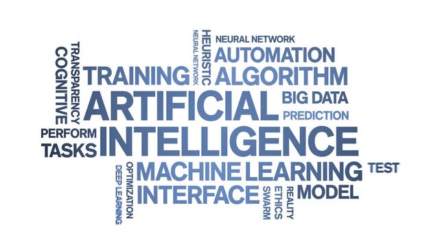 Artificial intelligence animated word cloud-text design animation tag kinetic typography seamless loop.