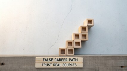 Wooden Blocks Stacked in Steps with Messages About Career Choices and Trust on Concrete Background