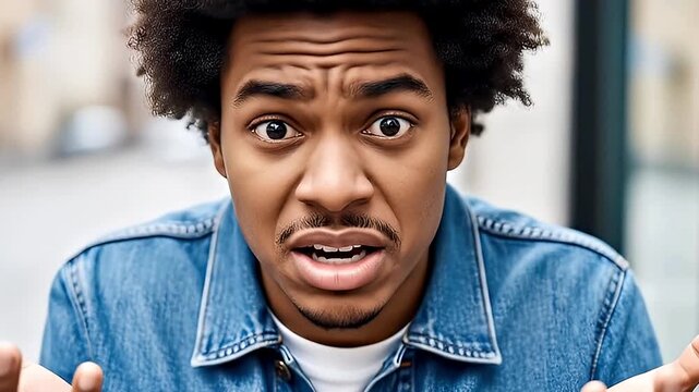 A dynamic close-up captures a young adult exhibiting a compelling range of intense emotions. With deeply furrowed brows and a tightening mouth, they transition from expressions of frustration and ange