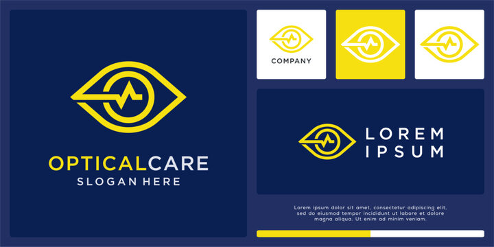 Optical care logo design with eye and pulse