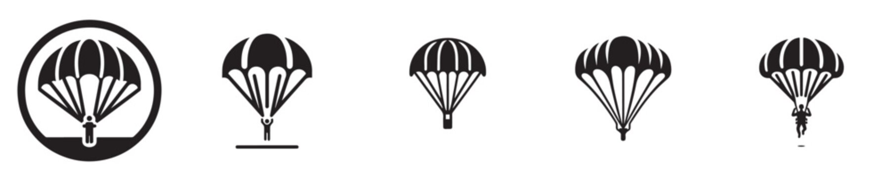 a collection of parachutes in a silhouette style